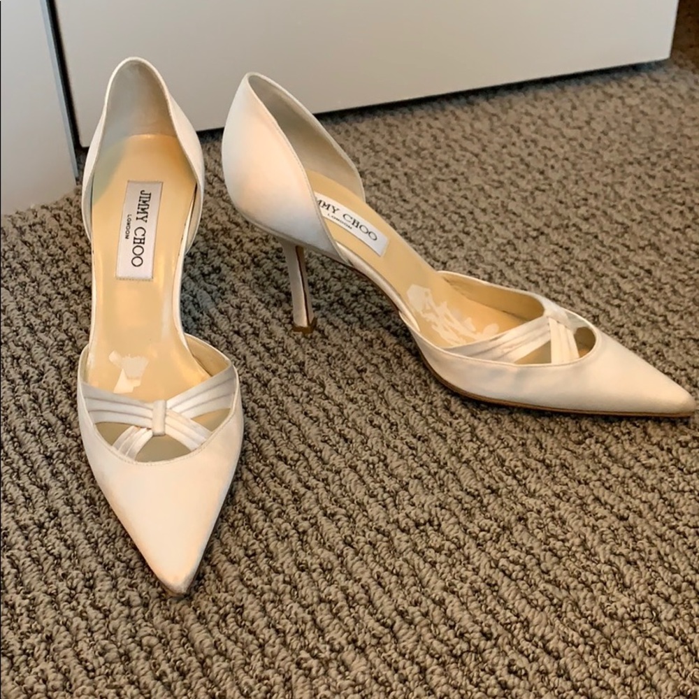 Jimmy Choo white satin heels